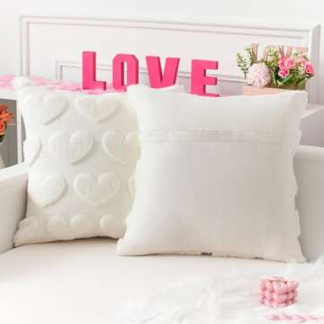 Kevin Textile Heart Love Cute Decorative Throw Pillow Covers 18x18 Inch Set of 2 Soft Faux Fur Pillo...