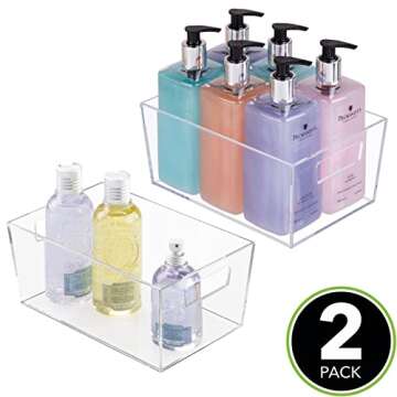 mDesign Clear Bathroom Organizer Bins with Handles - 2 Pack