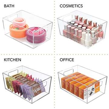mDesign Clear Bathroom Organizer Bins with Handles - 2 Pack