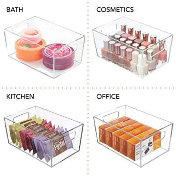 mDesign Clear Bathroom Organizer Bins with Handles - 2 Pack