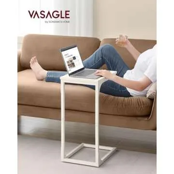 VASAGLE C-Shaped End Table, Small Side Table for Couch, Sofa Table with Metal Frame for Living Room, Bedroom, Bedside, Cream White
