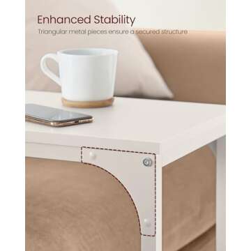 VASAGLE C-Shaped End Table, Small Side Table for Couch, Sofa Table with Metal Frame for Living Room, Bedroom, Bedside, Cream White