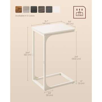 VASAGLE C-Shaped End Table, Small Side Table for Couch, Sofa Table with Metal Frame for Living Room, Bedroom, Bedside, Cream White
