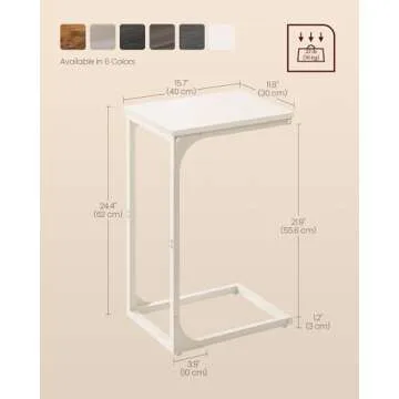 VASAGLE C-Shaped End Table, Small Side Table for Couch, Sofa Table with Metal Frame for Living Room, Bedroom, Bedside, Cream White