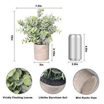 Zuvas 4 Pack Fake Plants Mini Potted Artificial Plants Faux Plants Indoor Plastic Eucalyptus Greenery in Pots, Herbs Plants Decor for Home Bathroom Office Farmhouse Desk Shelf Centerpiece Decoration