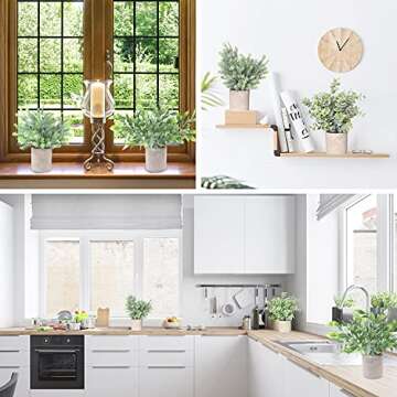 Zuvas 4 Pack Fake Plants Mini Potted Artificial Plants Faux Plants Indoor Plastic Eucalyptus Greenery in Pots, Herbs Plants Decor for Home Bathroom Office Farmhouse Desk Shelf Centerpiece Decoration