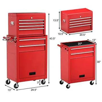 Goplus Rolling Tool Chest, 6-Drawer Tool Box Organizer w/Auto Locking System & Lockable Wheels & Sliding Drawers & Detachable Top, Tool Storage Cabinet for Garage Workshop (Red)