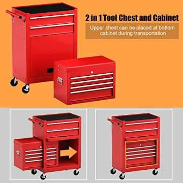Goplus Rolling Tool Chest, 6-Drawer Tool Box Organizer w/Auto Locking System & Lockable Wheels & Sliding Drawers & Detachable Top, Tool Storage Cabinet for Garage Workshop (Red)