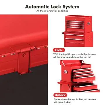 Goplus Rolling Tool Chest, 6-Drawer Tool Box Organizer w/Auto Locking System & Lockable Wheels & Sliding Drawers & Detachable Top, Tool Storage Cabinet for Garage Workshop (Red)