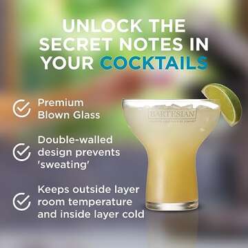 Bartesian Cocktail Glass Sets - Stemless Margarita Drinking Glassware for Cocktails & Mocktails - Ba...