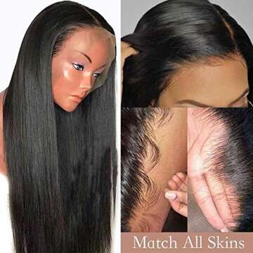 QUINLUX Hair HD Invisible Straight Lace Frontal Wig - Pre Plucked & Bleached Knots, 18 Inch, 150% De...