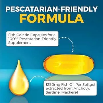 Fish Oil Omega 3 Supplement for Women and Men, Triple Strength 2500 mg Fish Oil Pills with DPA DHA EPA Omega 3 Supplement with Re-Esterified Omega 3 Fatty Acids, 90 Pescatarian Friendly Softgels