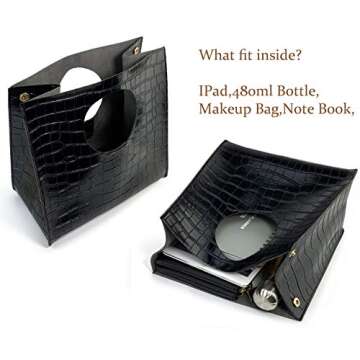 HOXIS Vintage Minimalist Style Soft Pu Leather Handbag Clutch Small Tote (Black Crocodile Print)