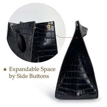 HOXIS Vintage Minimalist Style Soft Pu Leather Handbag Clutch Small Tote (Black Crocodile Print)