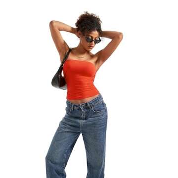 SUUKSESS Women Sexy Tube Top Summer Y2K Going Out Tops Casual Sleeveless Double Lined Basic Tank Top (Red, XS)