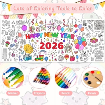 Happy New Year Coloring Tablecloth 2026 for Kids and Teens