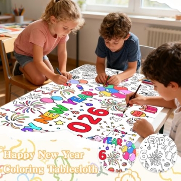 Happy New Year Coloring Tablecloth 2026 for Kids and Teens