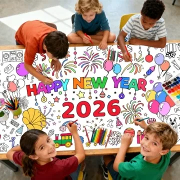 Happy New Year Coloring Tablecloth 2026 for Kids and Teens