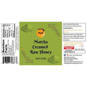Pearl Honey Spreads - Organic Matcha Flavored Creamed Raw Honey - Chemical Free, Soy Free & 100% Nat...