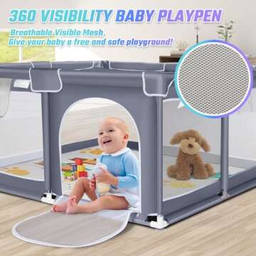 Suposeu Portable Baby Playpen with Mat - Safe & Spacious