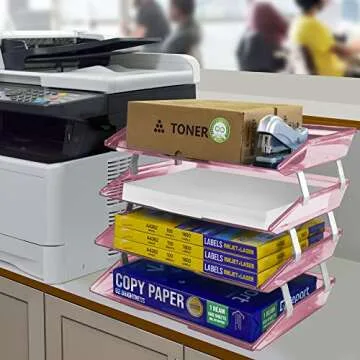 Acrimet Facility 4 Tier Letter Tray, Side Load, Letter Size, Desktop File Organizer, Plastic (Clear Pink)