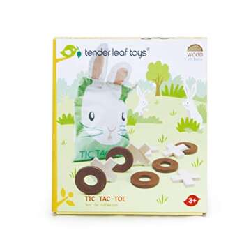 Tender Leaf Toys - Tic Tac Toe - Wooden Tic Tac Toe Game with Bunny Drawstring Bag - Travel Board Game for Kids and Adults - Age 3+
