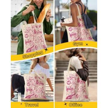 STSNano Tote Bag for Women Aesthetic Vintage Cute Canvas Tote Bag Music Inspired Bags Reusable Casual Bag for Work Shopping, PK