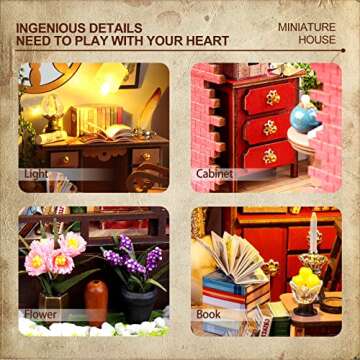 INSGEN DIY Miniature Dollhouse Greenhouse Building Room Kit, Wooden Diorama Book Nook House Kits Build Crafts for Adults, Miniature Street Tiny Library House Making Kit 1:24 Scale