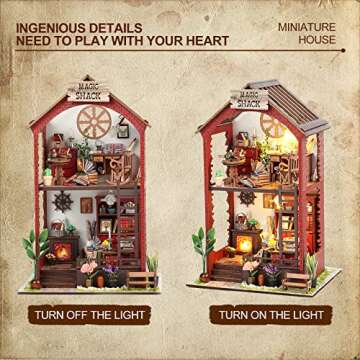INSGEN DIY Miniature Dollhouse Greenhouse Building Room Kit, Wooden Diorama Book Nook House Kits Build Crafts for Adults, Miniature Street Tiny Library House Making Kit 1:24 Scale