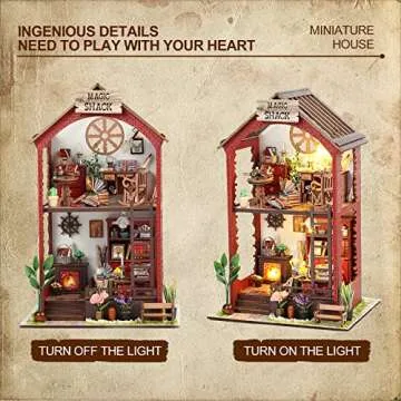 INSGEN DIY Miniature Dollhouse Greenhouse Building Room Kit, Wooden Diorama Book Nook House Kits Build Crafts for Adults, Miniature Street Tiny Library House Making Kit 1:24 Scale