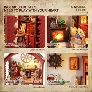 INSGEN DIY Miniature Dollhouse Greenhouse Building Room Kit, Wooden Diorama Book Nook House Kits Build Crafts for Adults, Miniature Street Tiny Library House Making Kit 1:24 Scale