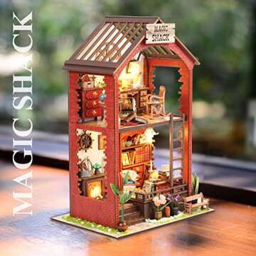 INSGEN DIY Miniature Dollhouse Greenhouse Building Room Kit, Wooden Diorama Book Nook House Kits Build Crafts for Adults, Miniature Street Tiny Library House Making Kit 1:24 Scale