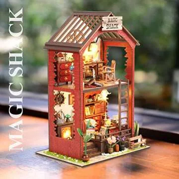 INSGEN DIY Miniature Dollhouse Greenhouse Building Room Kit, Wooden Diorama Book Nook House Kits Build Crafts for Adults, Miniature Street Tiny Library House Making Kit 1:24 Scale