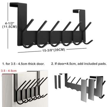 Dseap Over The Door Hook Hanger - 6 Hooks Over Door Coat Rack for Hanging Clothes Hat Towel, Black, ...