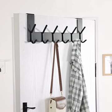 Dseap Over The Door Hook Hanger - 6 Hooks Over Door Coat Rack for Hanging Clothes Hat Towel, Black, 2 Packs