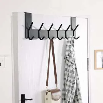 Dseap Over The Door Hook Hanger - 6 Hooks Over Door Coat Rack for Hanging Clothes Hat Towel, Black, 2 Packs
