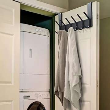 Dseap Over The Door Hook Hanger - 6 Hooks Over Door Coat Rack for Hanging Clothes Hat Towel, Black, 2 Packs