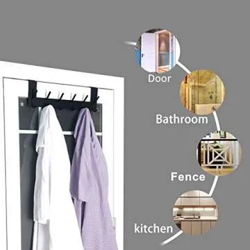 Dseap Over The Door Hook Hanger - 6 Hooks Over Door Coat Rack for Hanging Clothes Hat Towel, Black, 2 Packs