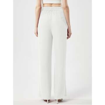EAVORIL Women's Casual Wide Leg Pants Long Straight Suit Pants High Waisted Business Work Outfits Trendy Trousers for Women, White, S