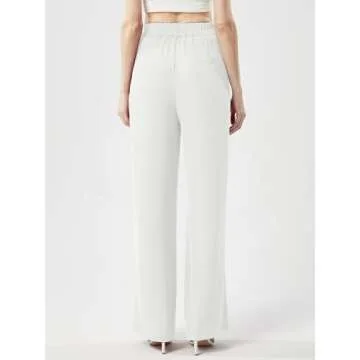 EAVORIL Women's Casual Wide Leg Pants Long Straight Suit Pants High Waisted Business Work Outfits Trendy Trousers for Women, White, S