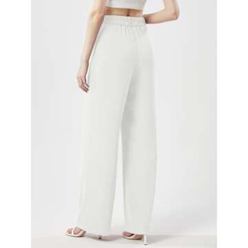 EAVORIL Women's Casual Wide Leg Pants Long Straight Suit Pants High Waisted Business Work Outfits Trendy Trousers for Women, White, S