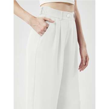 EAVORIL Women's Casual Wide Leg Pants Long Straight Suit Pants High Waisted Business Work Outfits Trendy Trousers for Women, White, S