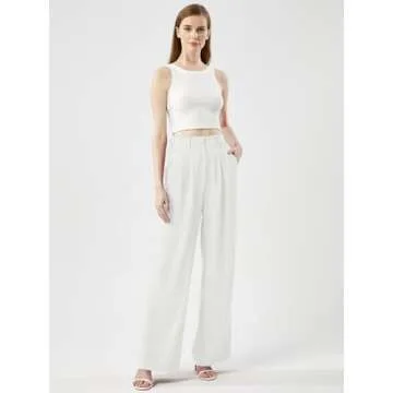 EAVORIL Women's Casual Wide Leg Pants Long Straight Suit Pants High Waisted Business Work Outfits Trendy Trousers for Women, White, S