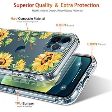GiiKa for iPhone 12 Case, iPhone 12 Pro Case with Screen Protector, Clear Protective Floral Girls Women Shockproof Hard Case with TPU Bumper Cover Phone Case for iPhone 12, Yellow Sunflowers