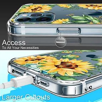 GiiKa for iPhone 12 Case, iPhone 12 Pro Case with Screen Protector, Clear Protective Floral Girls Women Shockproof Hard Case with TPU Bumper Cover Phone Case for iPhone 12, Yellow Sunflowers
