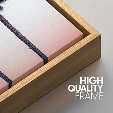 SIGNWIN 3 Piece Framed Canvas Wall Art Palm Tree in The Pink Beach Canvas Prints Home Artwork Decoration for Living Room,Bedroom - 16"x24"x3 Natural