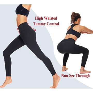 High Waisted Leggings for Women-Womens Black Seamless Workout Leggings Running Tummy Control Yoga Pants(L-XL)
