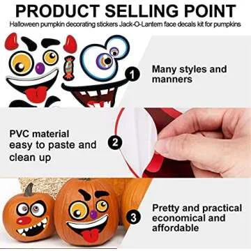 Halloween Pumpkin Decorating Stickers Kit, Make Jack-O-Lantern Face Decals for Pumpkins and Squashes, 60 Funny Expressions Crafts Halloween Treat Party Decor Idea Gifts for Kids - 12 Sheets