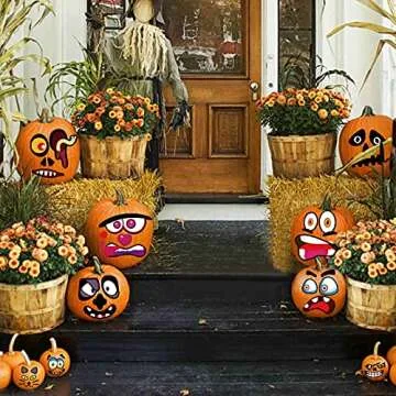 Halloween Pumpkin Decorating Stickers Kit, Make Jack-O-Lantern Face Decals for Pumpkins and Squashes, 60 Funny Expressions Crafts Halloween Treat Party Decor Idea Gifts for Kids - 12 Sheets