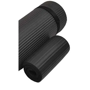 Signature Fitness 1/2-Inch Extra Thick High Density Anti-Tear Exercise Yoga Mat with Knee Pad and Carrying Strap, Black